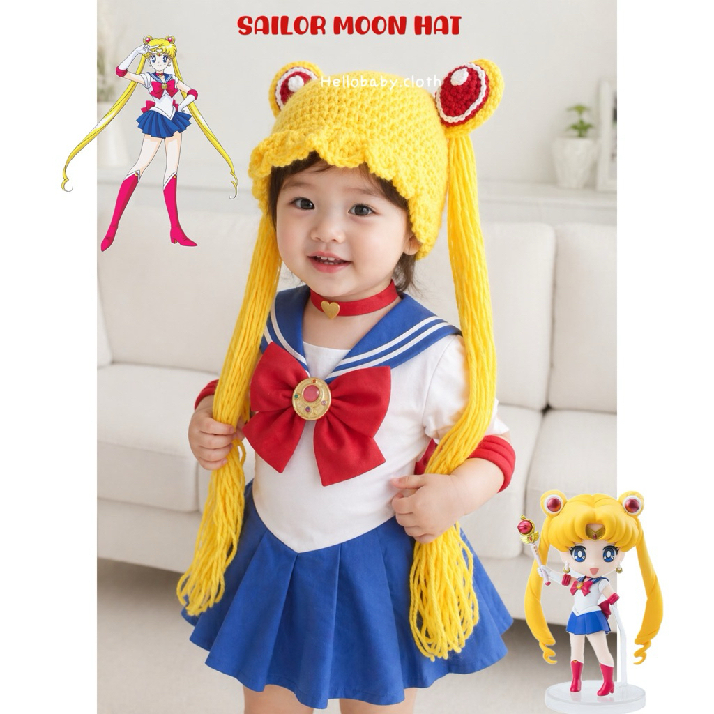 Topi Rajut Sailor Moon / Topi Sailor Moon / Topi Anime Cosplay / Topi Anime Sailor Moon Yellow / Top