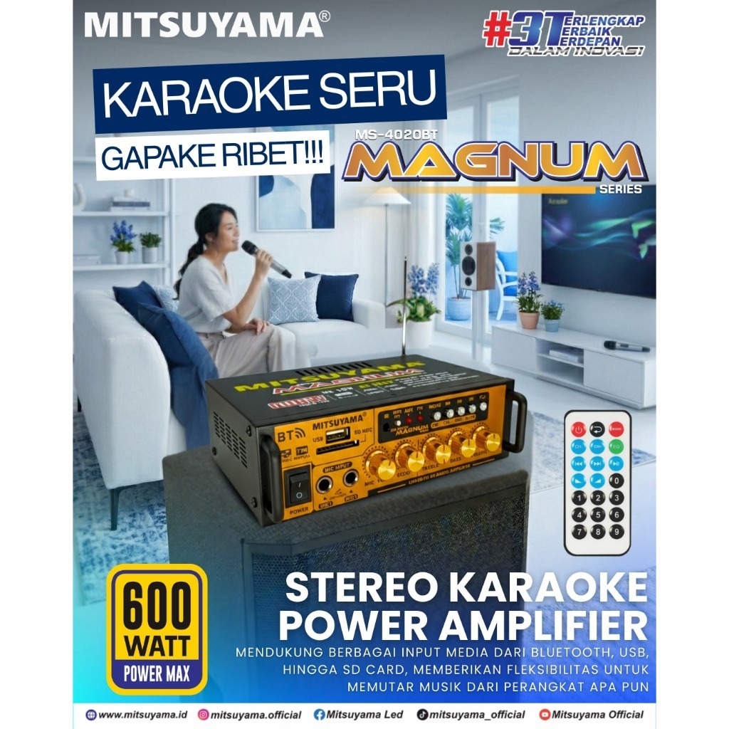 Amplifier Stereo Karaoke Power Mitsuyama 600Watt MS-4020BT Magnum