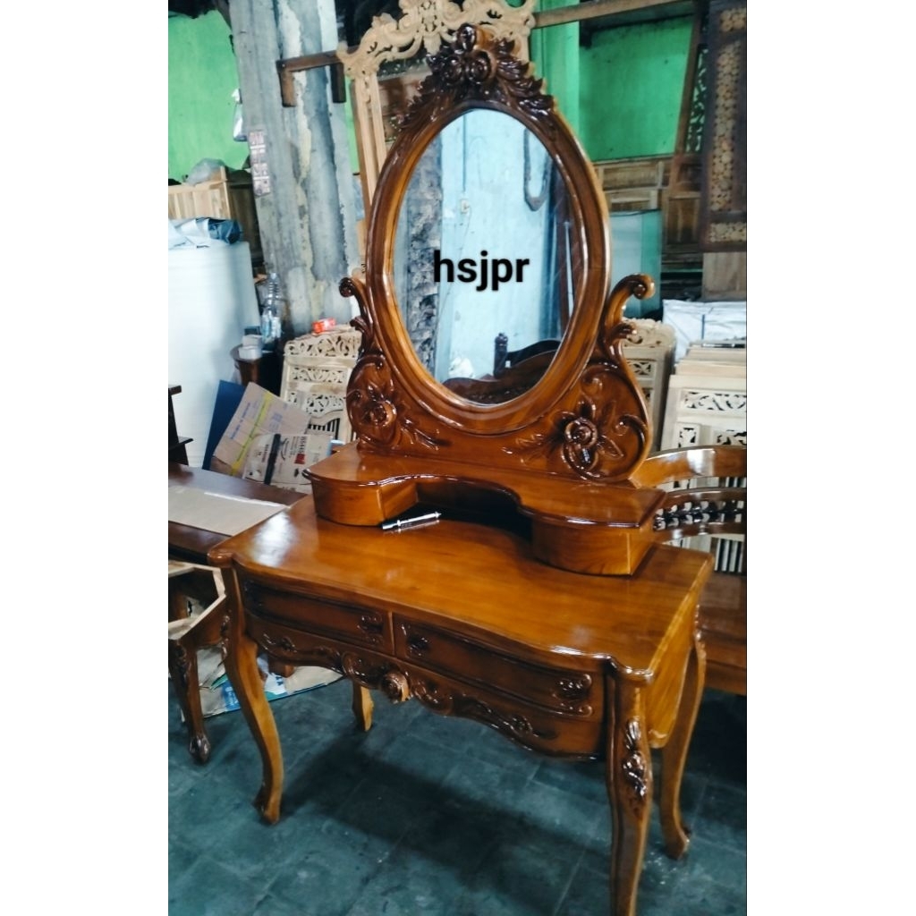 Meja rias mawar mewah kayu jati jepara