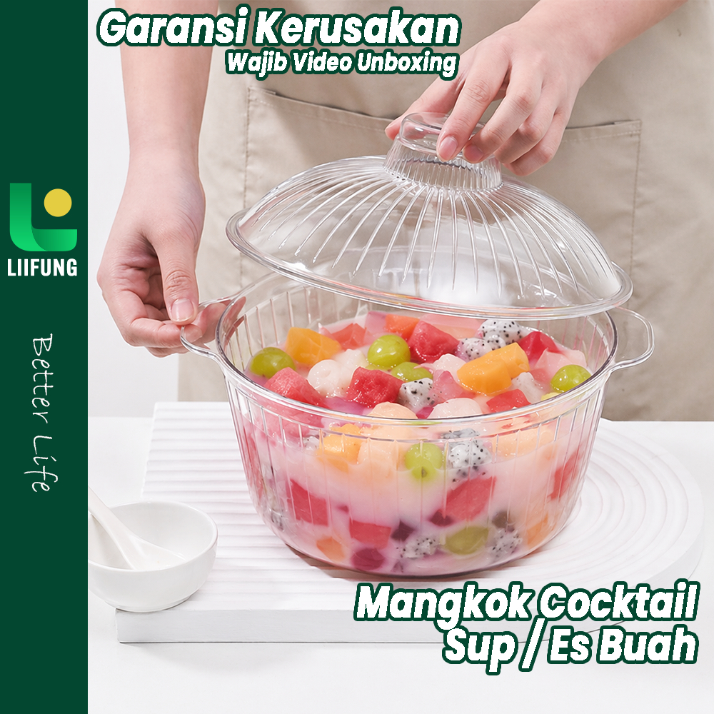LiiFung - Mangkok Korea Aesthetic Mangkuk Sop Es Buah Salad Besar Mangkok Sup Sayur Tutup Transparan