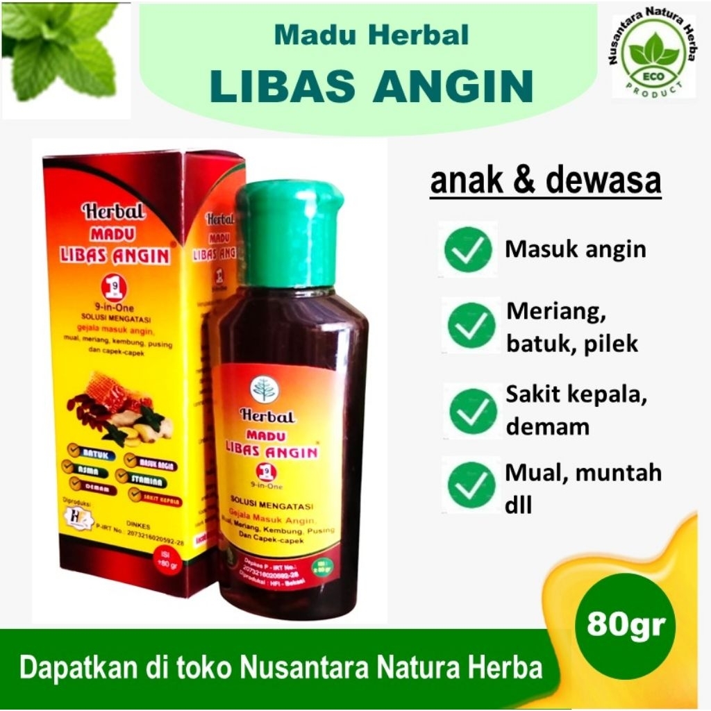 MADU LIBAS ANGIN, madu herbal masuk angin mual pusing kembung isi 80 gram