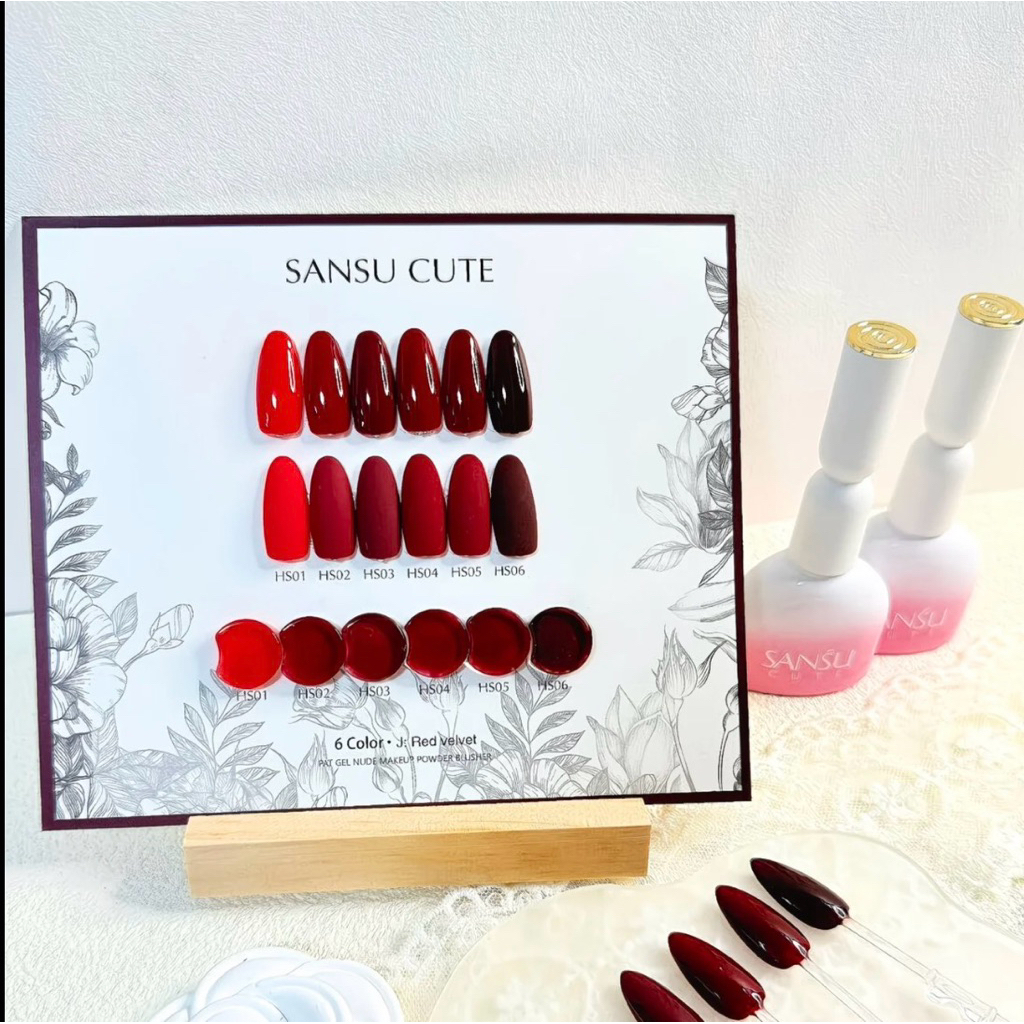 [C N S] - SANSU RED SET 6 COLOR MAROON NAIL GEL POLISH
