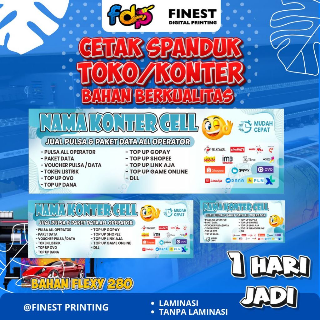CETAK SPANDUK TOKO/KONTER BERKUALITAS BAHAN FLEXY CINA 280 GSM