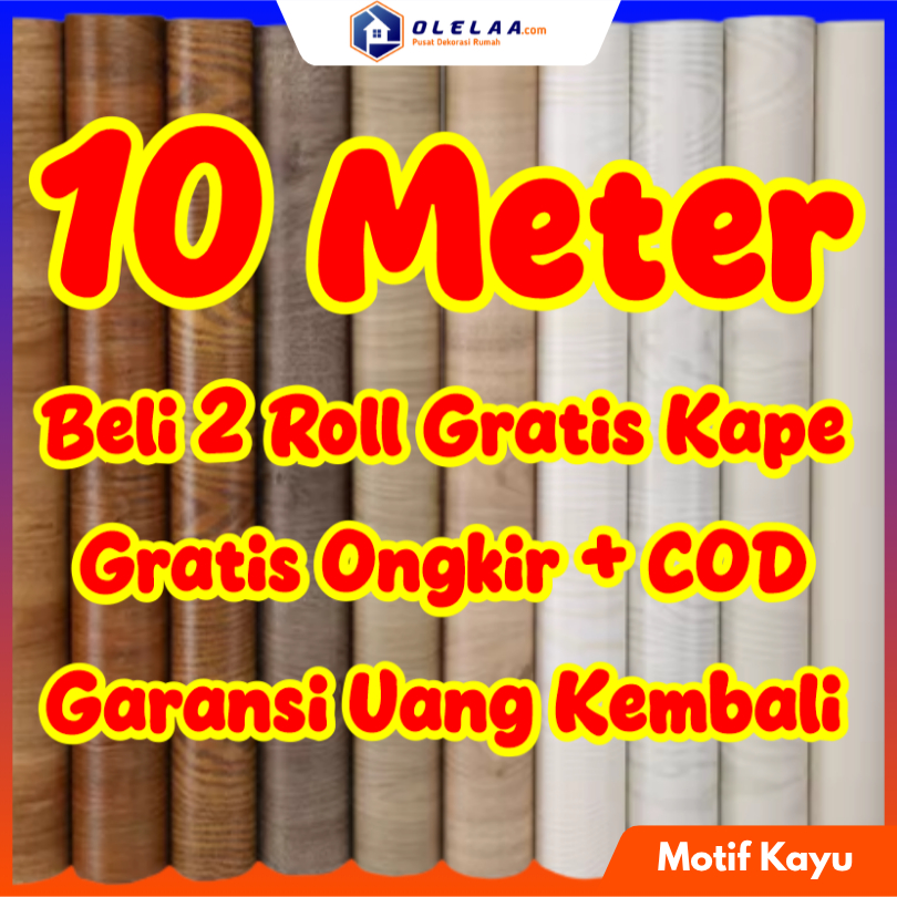 Wallpaper Dinding Kamar Tidur 10 meter Motif Kayu Stiker UKURAN 10 M X 45 CM Meja Lemari