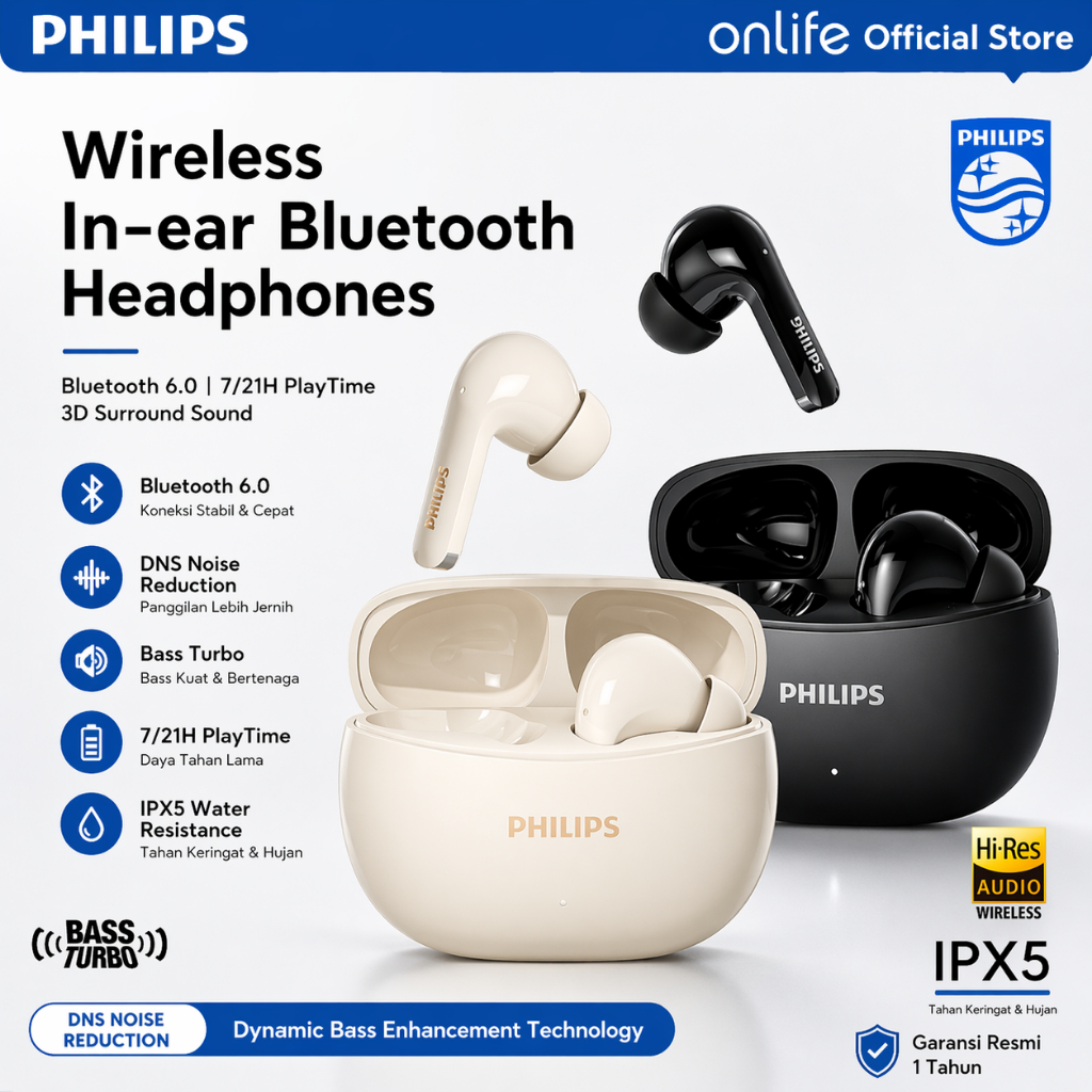 PHILIPS TAT1320 Earphone Bluetooth TWS Headset Bluetooth 6.0 Earphones BT Handset Bluetooth  Earphon