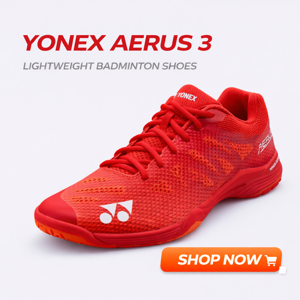 YONEX AERUS 3 Red Power Cushion Sepatu Olahraga Badminton Untuk Pria & Wanita