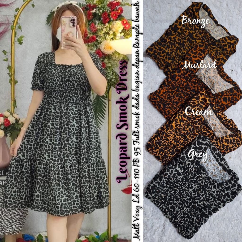 DRES SMOKE LEOPARD BAHAN VOXY DRESS SMOKE