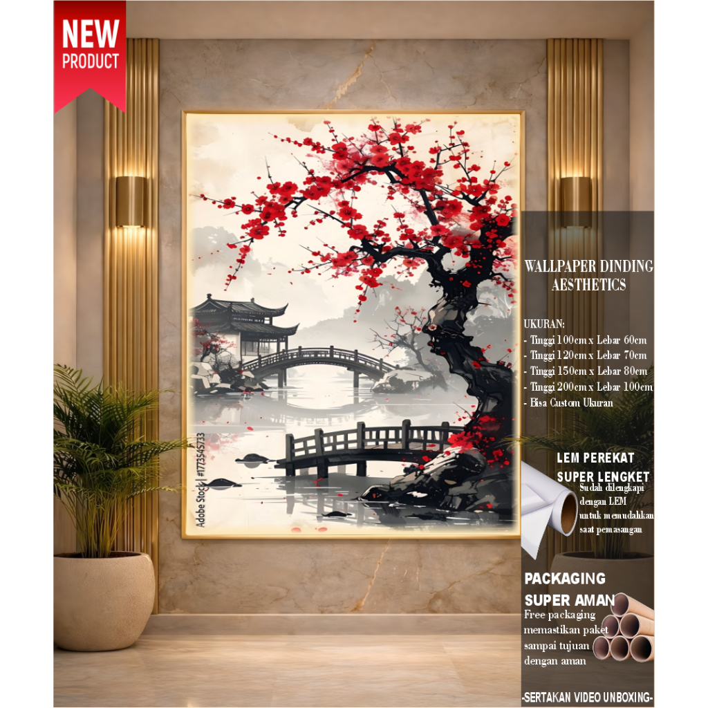 Stiker Wallpaper Dinding Gambar 3D DesaIn Costume View-2 Bunga Sakura