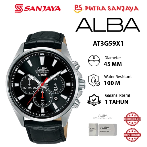 Jam Tangan Chronograph Pria ALBA AT3G59 / AT3G59X1 Original Garansi Resmi 1 tahun Leather Strap