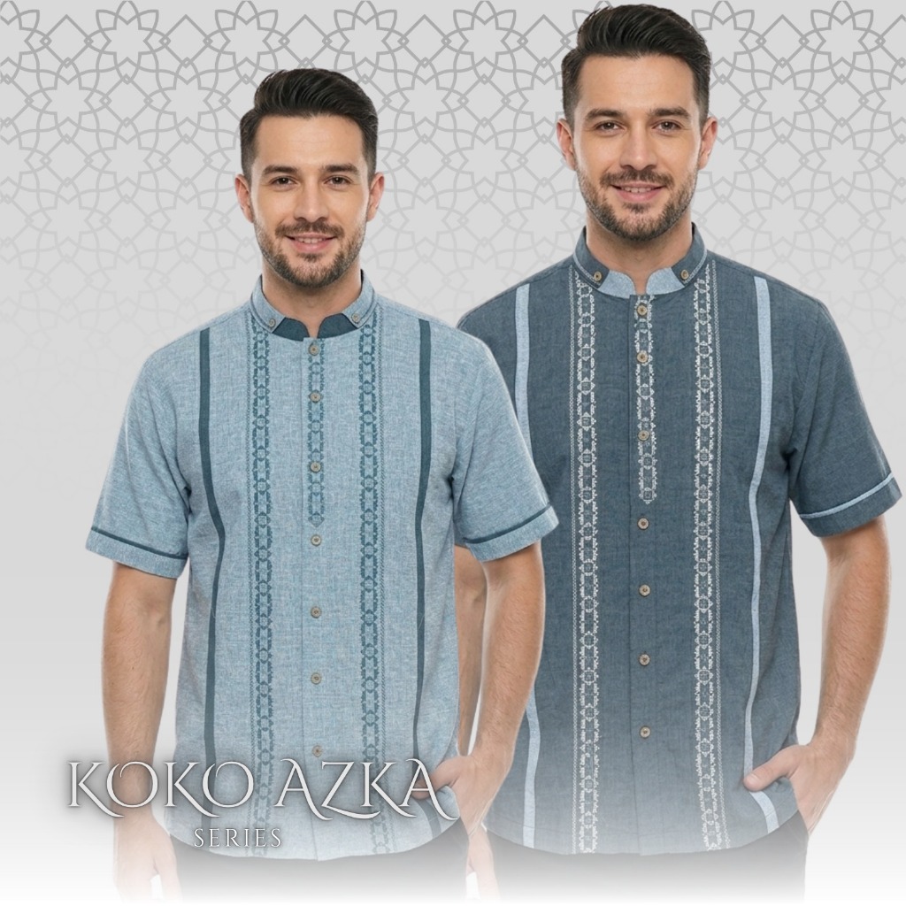 [Asriyani] Baju Koko Azka Lengan Pendek Katun Import Premium Interlis Grit A Kombinasi Bordir Terbar
