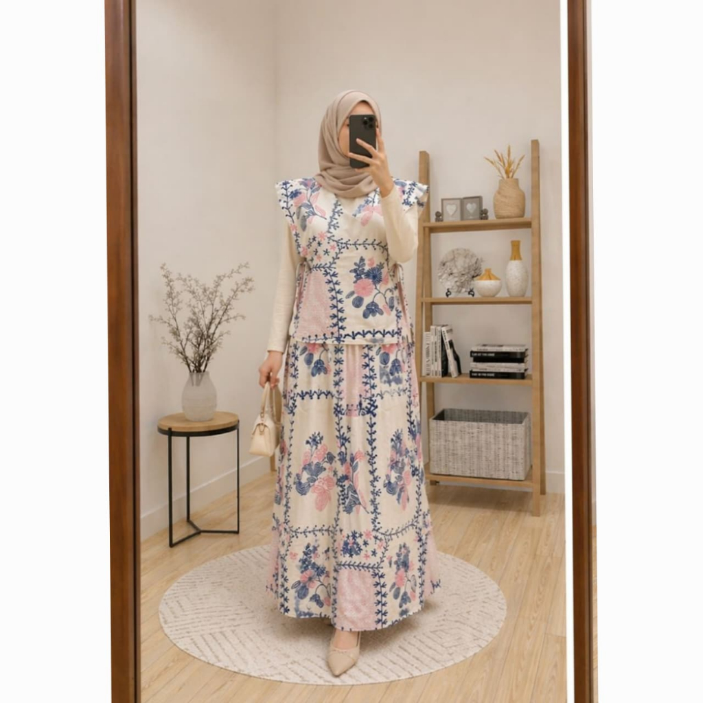 MAUDY SET | One set Rok dan Vest Batik Bolak Balik Modern Premium Atasan Leher V Neck Wanita Muslim 