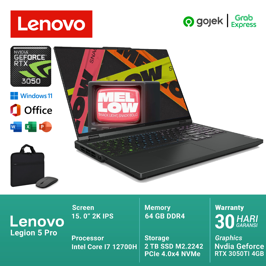 Lenovo Legion 5 Pro I7 Gen 12 RAM 64GB SSD 2 TB NVMe NVDIA RTX 3050TI 4GB 2K Gaming Bonus Tas Mouse