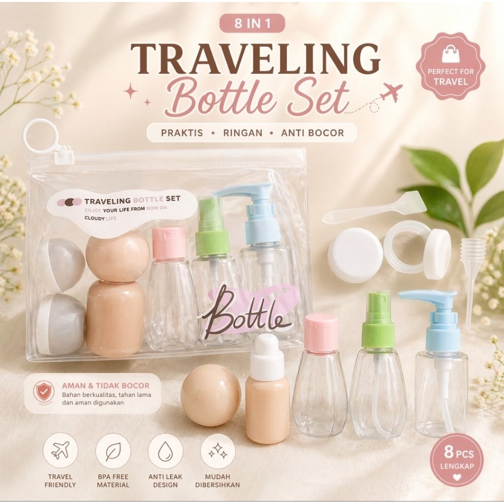 MINISO BALI | Botol Travel Kit Set Tempat Sabun Cair Botol Sabun Shampoo Lotion Refill Botol Kosmeti
