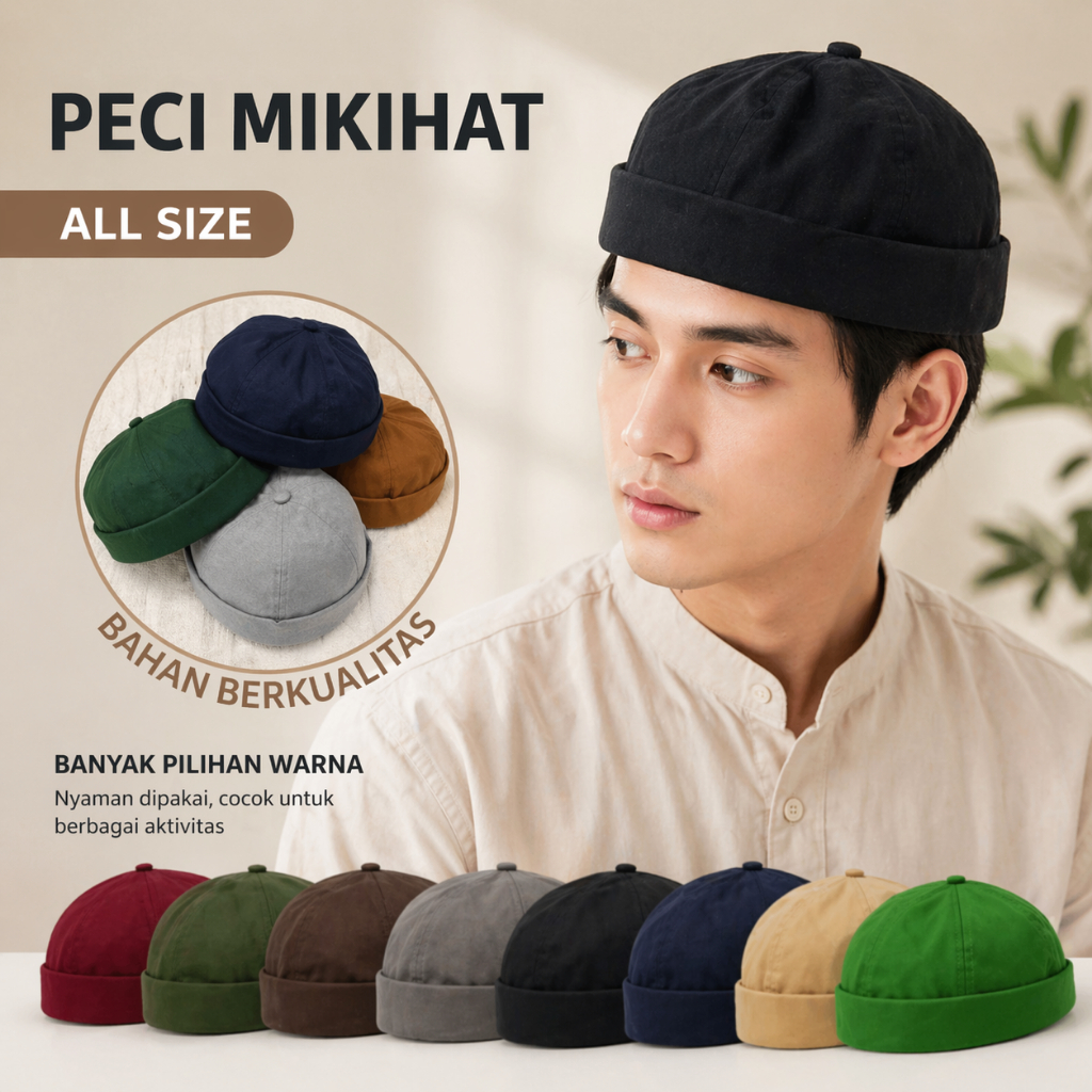 Topi Beanie Peci Kopiah Miki Hat Cap Premium Uas Ustad Abdul Somad Kupluk Muslim Pria Mikihat