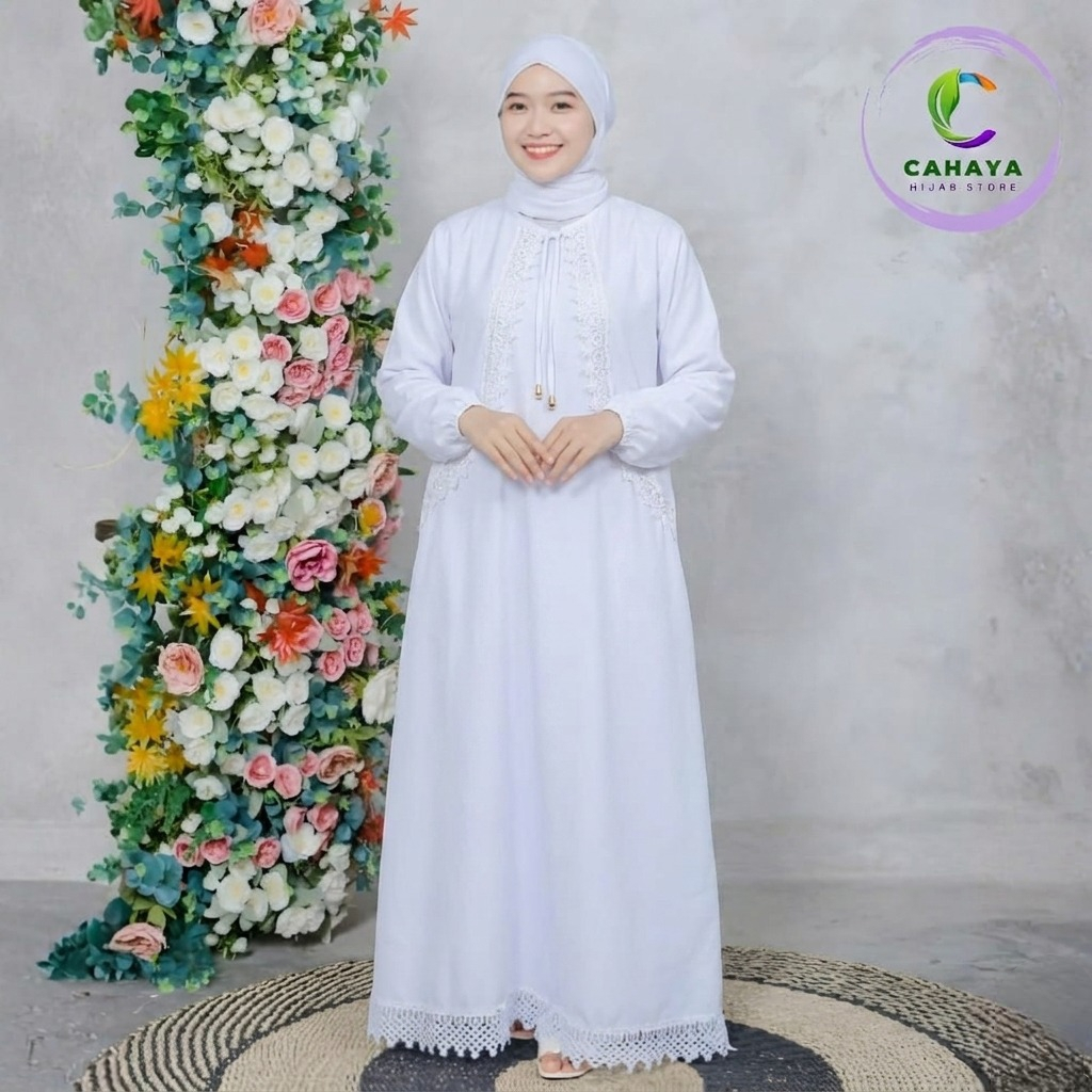 Gamis Wanita Model Rompi Terbaru Dress Muslimah Renda Mewah Abaya Hitam Putih Polos Elegan Baju Kond