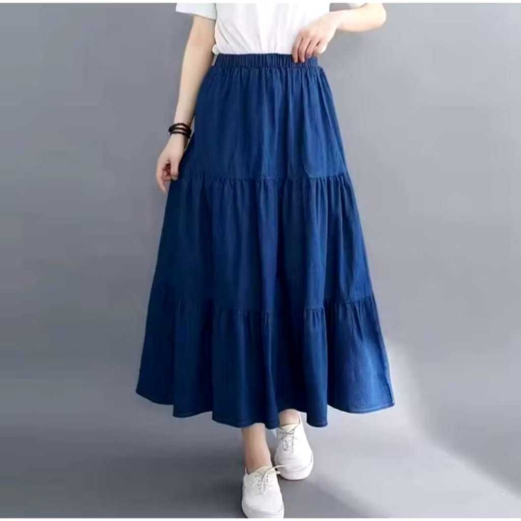 Rok  Raffle Jeans Skirt Rok Jeans  Pinggang Karet