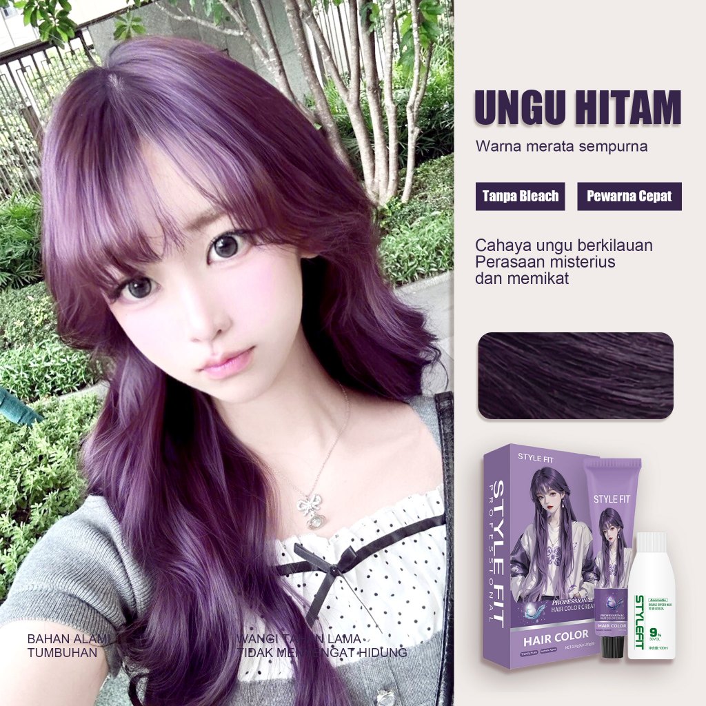 [Pewarna rambut favorit]STYLE FITpewarna rambut hitam unguNuansa Kekinian Tanpa Bleaching Pewarnaan 