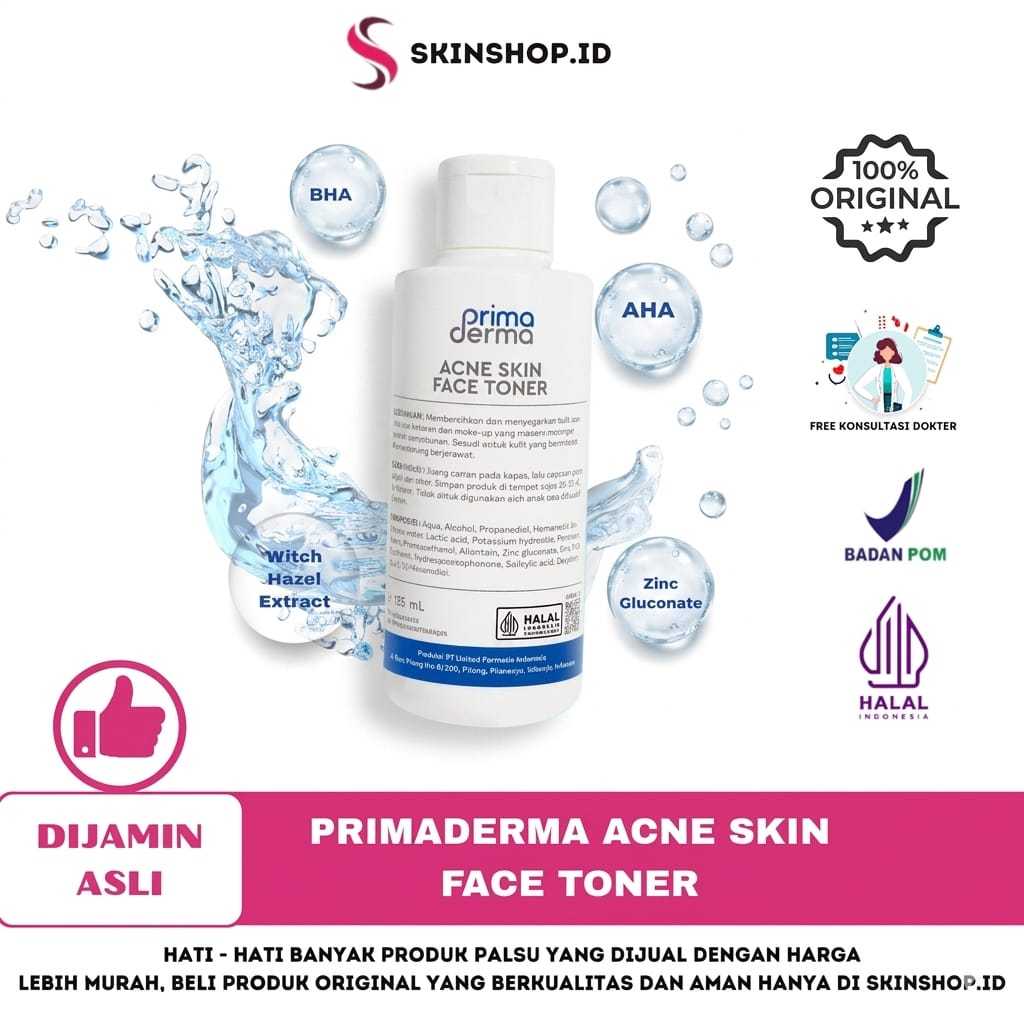 Primaderma Acne Skin Face TONER 135ml  Original / Penyegar Wajah Berjerawat BPOM Aman