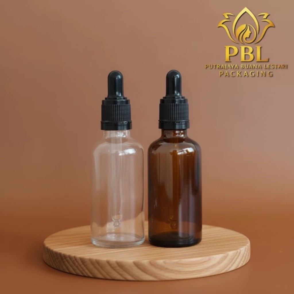 Botol Pipet Kaca 50ML Tebal-Ring Segel Hitam/Botol Serum/Botol Obat Tetes/Botol Kaca Refill Tebal 50