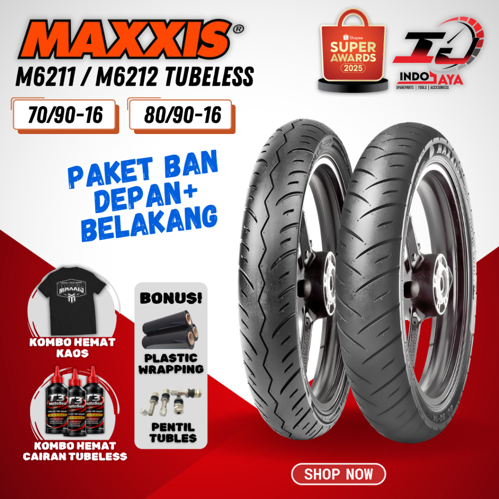 [PAKET MURAH SEPASANG] BAN MAXXIS M6211/M6212  ( 70/90-16 / 80/90-16 ) BAN TUBELESS / BAN MOTOR MATI