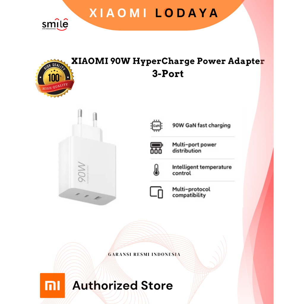 Xiaomi 90W HyperCharge Power Adapter 3-Port - Charger GaN Fast Charging Original