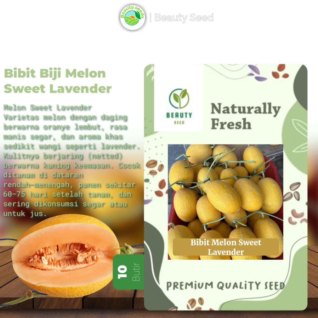 10 Butir Benih Biji Melon Sweet Lavender - Biji Melon Sweet Lavender F1 hibrida Kemasan Repack