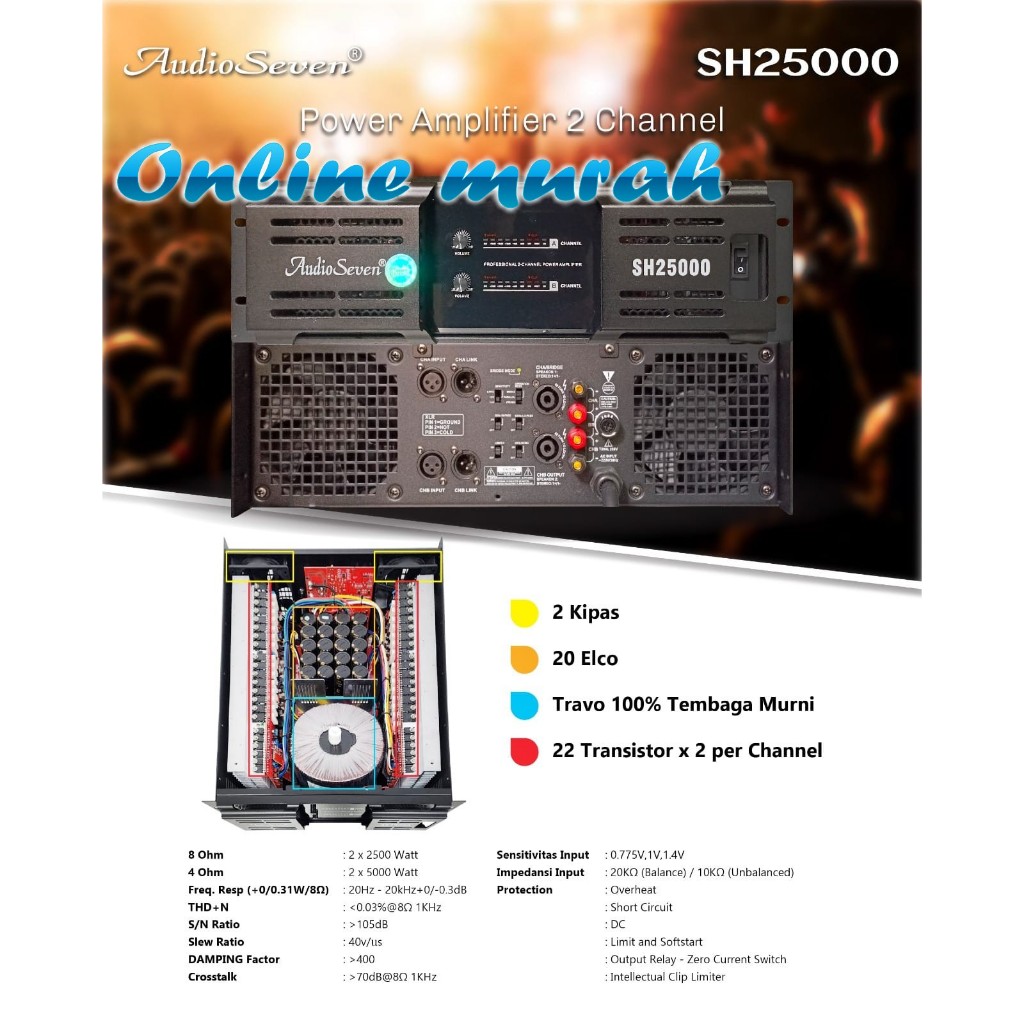 amplifier power audio seven sh25000 / sh 25000 / AUDIO SEVEN SH25000 / SH 25000 2 X 2500 ORIGINAL