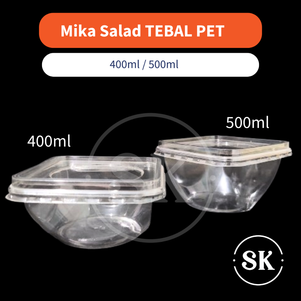 (50pcs) Mika Salad Bening Tebal PET SIP + Tutup 400ml / 500ml / Tray Salad Tebal
