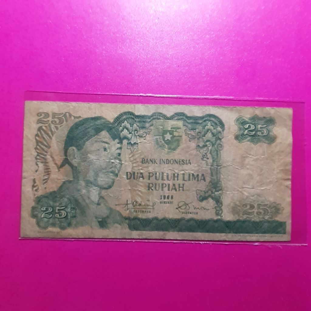 uang kuno 25 rupiah sudirman tahun 1968