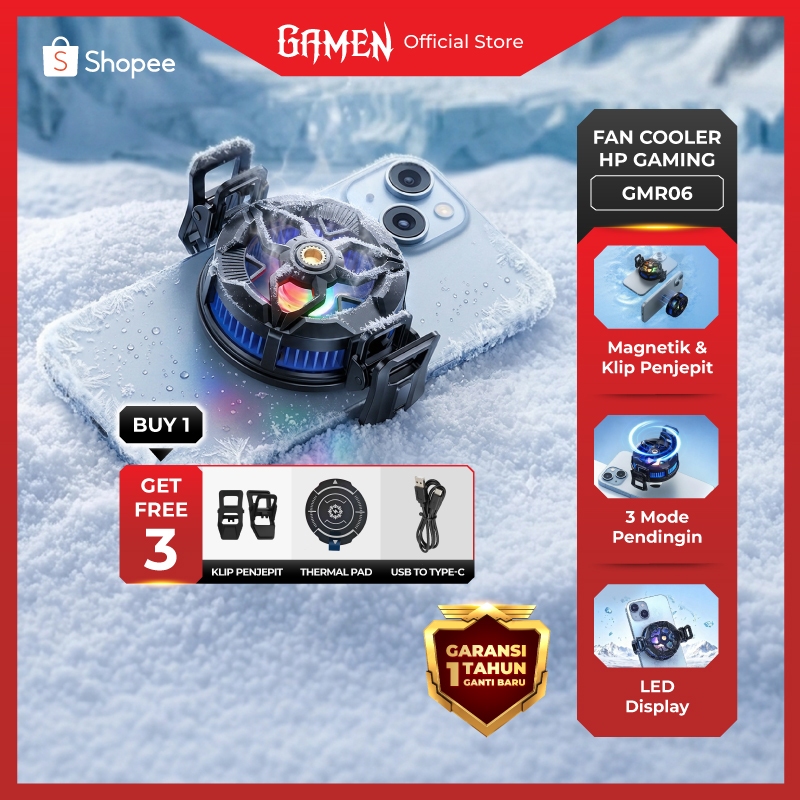 GAMEN GMR06 Fan Cooler HP Gaming – Semikonduktor Fast Cooling, Magnetic Heatsink + Klip Penjepit, Su