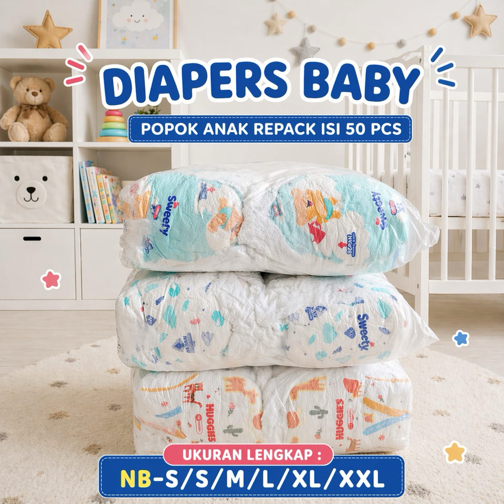 Popok Anak Repack Isi 50pcs | Pempes Murah Berkualitas