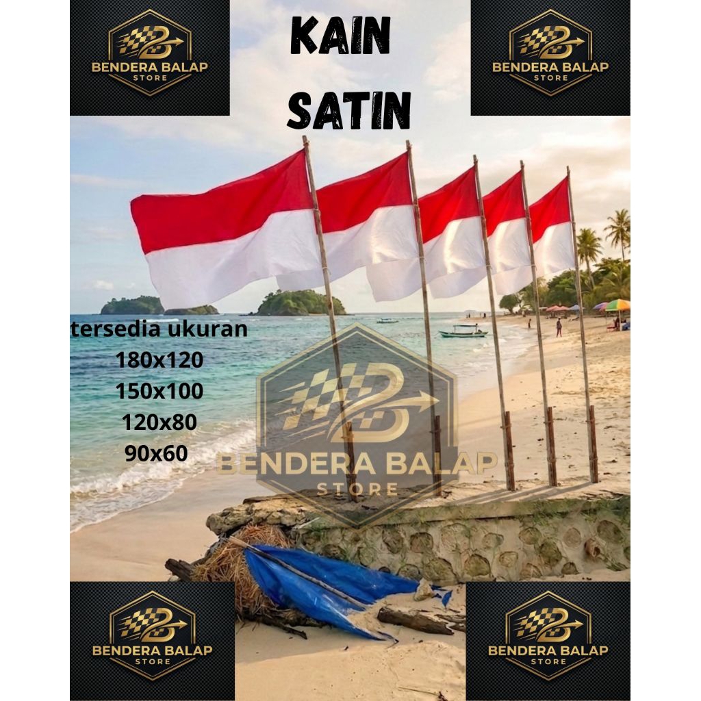 bendera merah putih kain satin peles