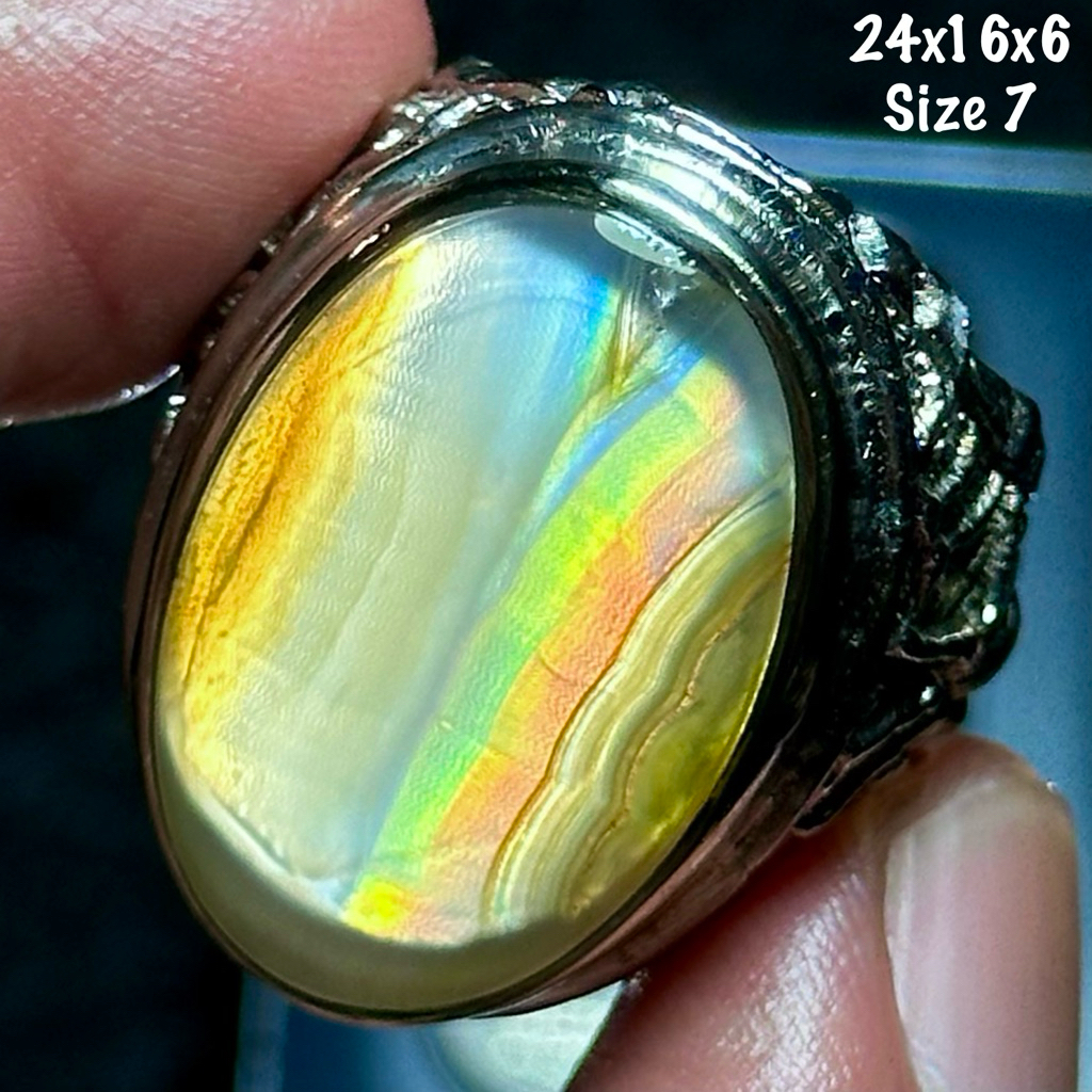 Cincin Batu Akik Natural Iris Junder Pelangi Kristal (asli alam)