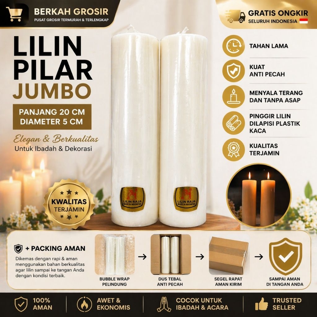 PROMO (1 PACK 2 BATANG)LILIN PUTIH PILAR RAJA panjang (20cm)/LILIN DO’A PUTIH/LILIN JUMBO/LILIN HARA