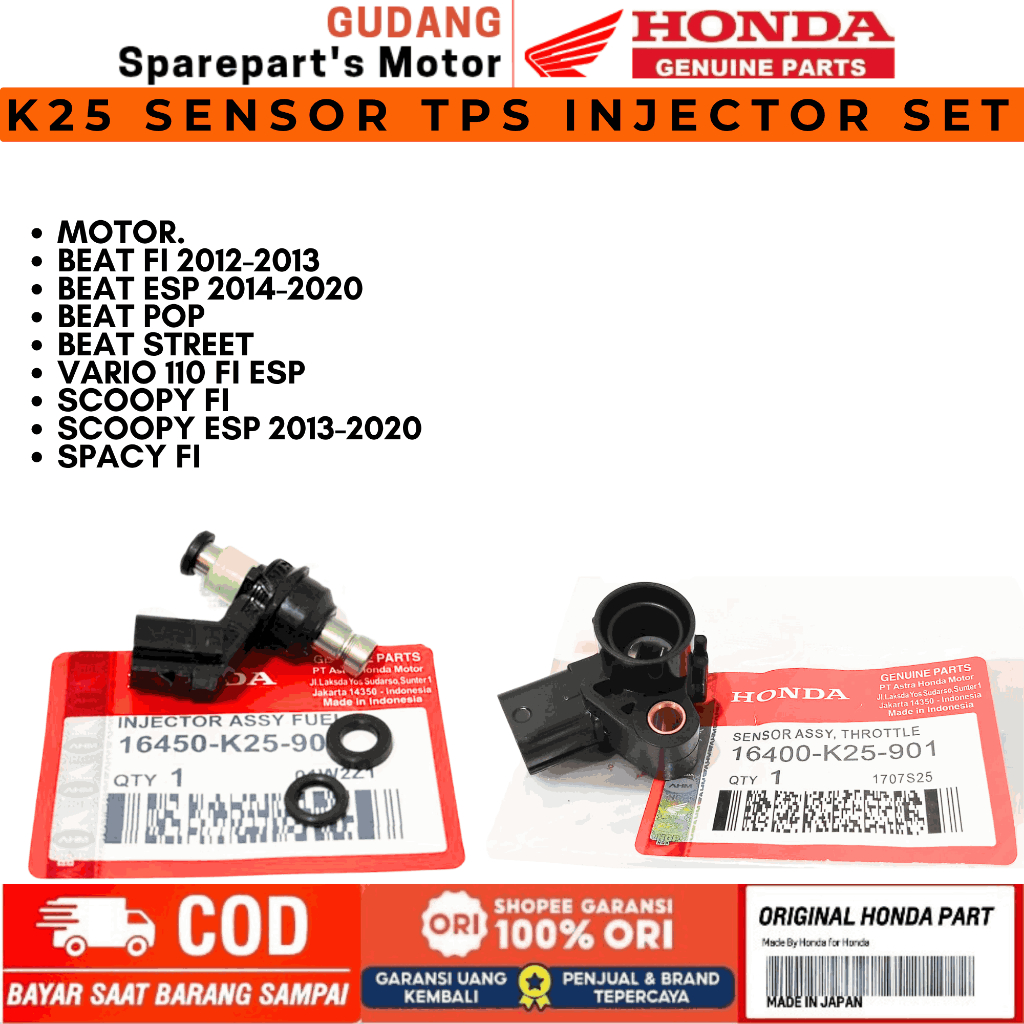 PAKET SENSOR TPS INJECTOR SET K25  ASLI HONDA VARIO 110 FI,BEAT FI UNTUK TARIKAN ANTI BREBET