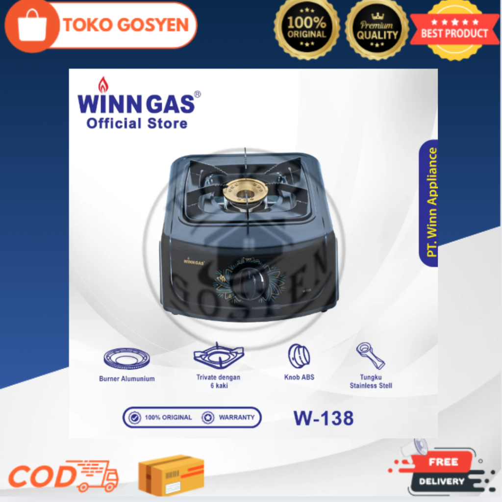 Kompor Gas Winn Gas W-138 1 Tungku | Kompor Meja Praktis Api Besar Hemat LPG