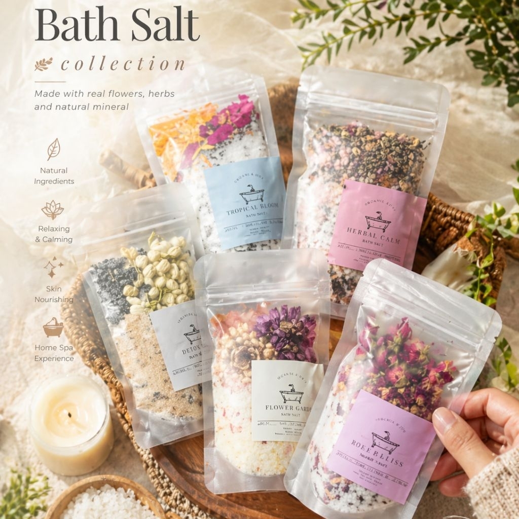 BathSalt Garam Mandi Spa Relaksasi dengan bunga Aseli