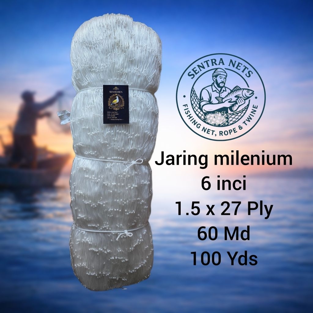 Jaring millenium/Jaring ply/jaring serabut 6 inci 27Ply 60md 100yds(Melintang)