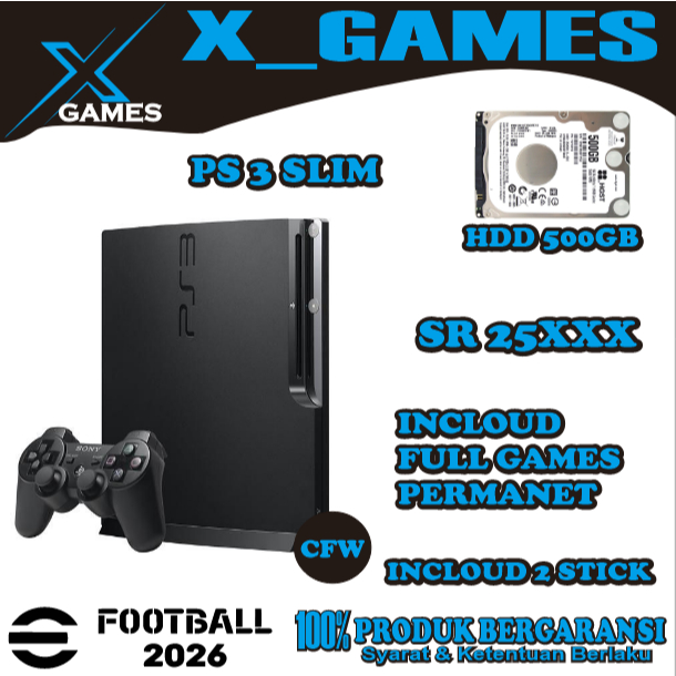 Playstation 3 Ps3 Type Sony Slim Cfw Cech Seri 25xx HDD 500GB + 2STIK