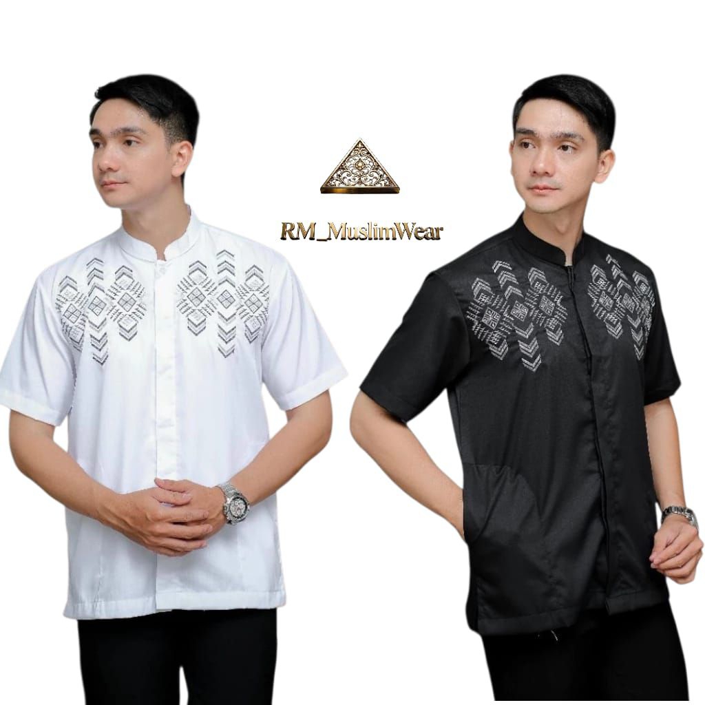 Rm Muslimwear - Baju Kemeja Koko Pria Dewasa Bordir Katun Toyobo Lengan Pendek Series