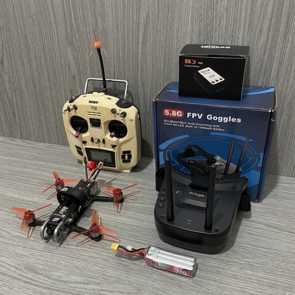 Quad Drone FPV Cinewhoop Racing Freestyle Analog Brushless RTF Fullset Siap Terbang Kondisi Second