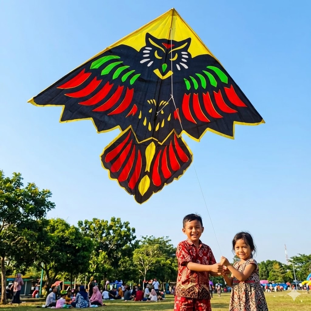 layangan / layang-layang burung hantu kain dan bambu mainan layangan