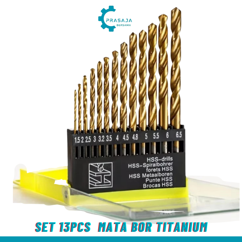 Set Mata Bor Titanium 13pcs Mata Bor Kayu Besi Set Komplit Titanium Twist Drill Set Mata Bor Lengkap