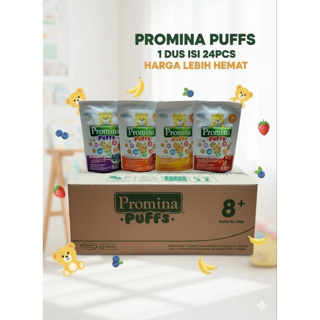 Promina Puffs 1 DUS Karton Puff Biskuit Sereal Makanan Cemilan Bayi 8 Bulan Sinbar Raya
