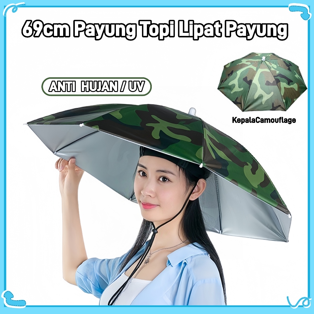[COD]69CM Payung Kepala Outdoor/PAYUNG PANCING KEPALA/Payung anti uv/Topi payung kepala/Topi payung 