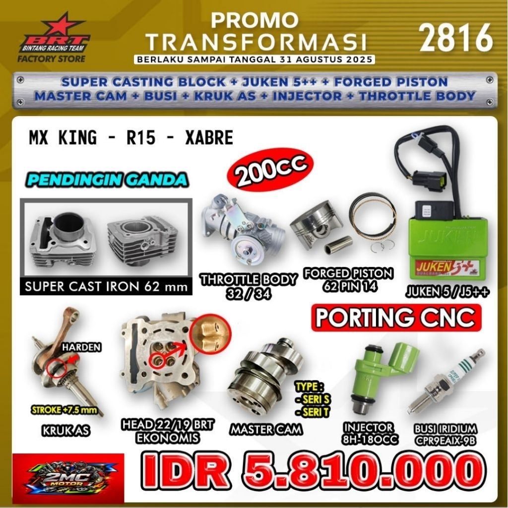 Paket Bore Up 200CC MX King BRT (BINTANG RACING TEAM)