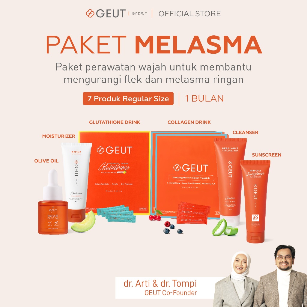 GEUT MELASMA Set 7pcs (Cleanser 100ml + Moisturizer 50g + Sunscreen 75g + Olive Oil 20ml + 2 box Col