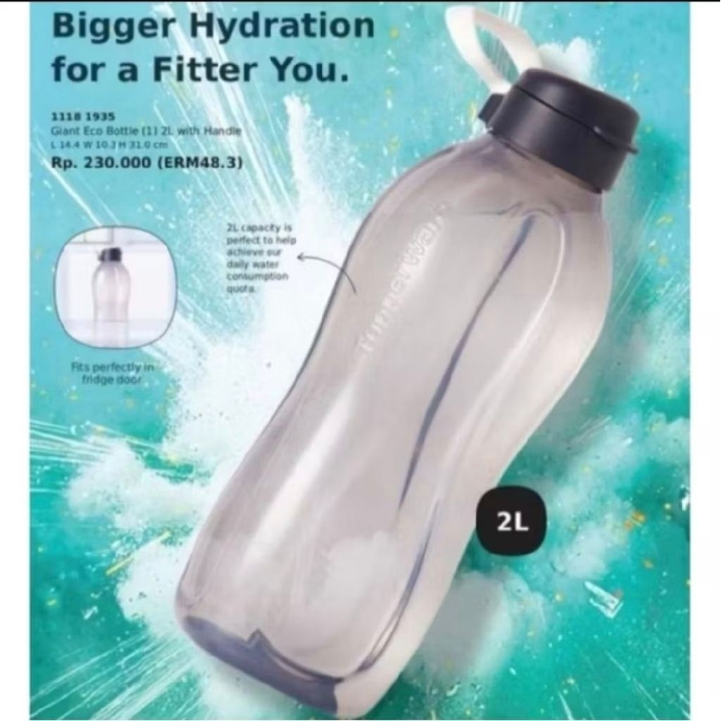 Botol minum 2liter tupperware Hitam Aquavibe Eco  bottle