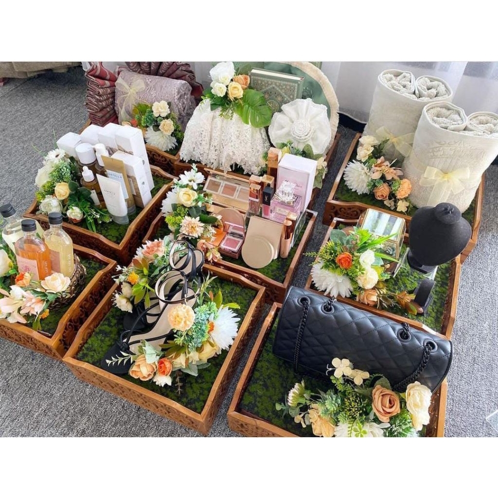 Set Kotak Hantaran Kayu Rustic 4 Kotak dengan Tutup Mika