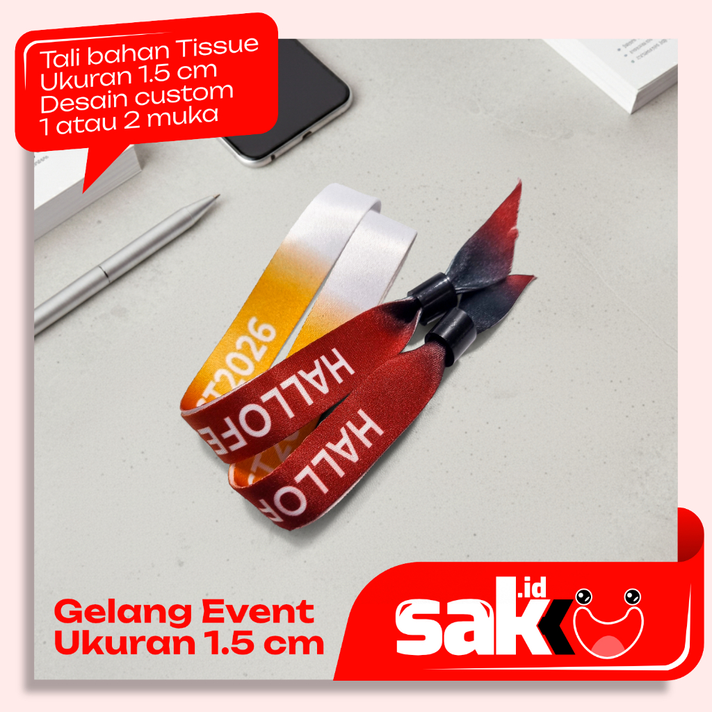 Gelang Lanyard Event Custom 1,5cm | Wristband Lanyard Lock | Tiket Konser Lanyard Custom